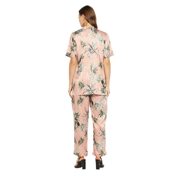 Gypsie Blu Loungewear Satin Co-Ord Set Floral Printed Pajama Shirt Set 2 Piece - Picture 6 of 7
